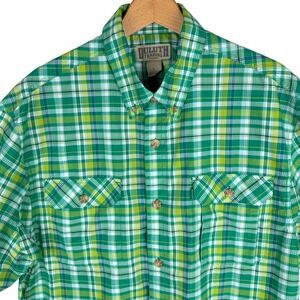 Duluth Trading Co Mens Large Green Plaid Short Sleeve Button Down Work Shirt